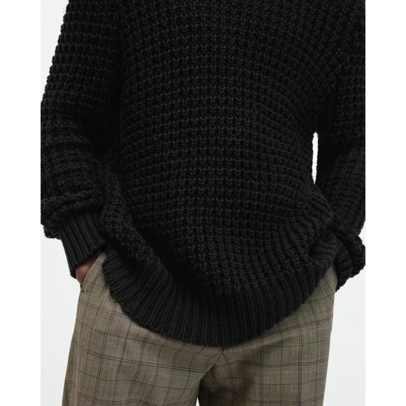 AllSaints Men's M Illund Waffle Stitch Crew Neck Sweater Organic Cotton Black - Picture 2 of 16